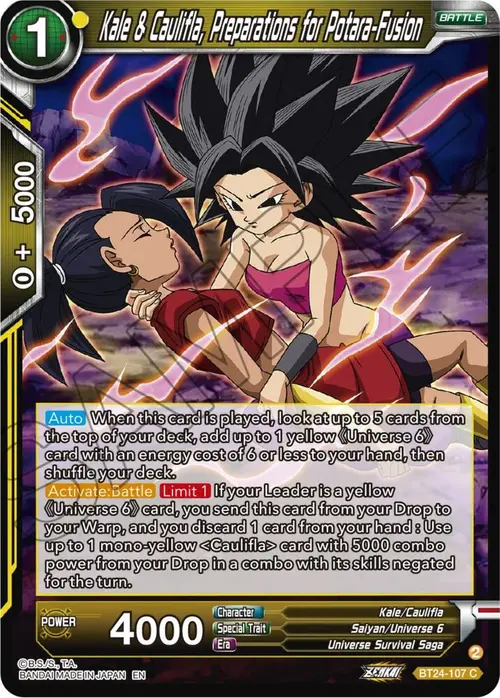 Kale & Caulifla, Preparations for Potara-Fusion card art