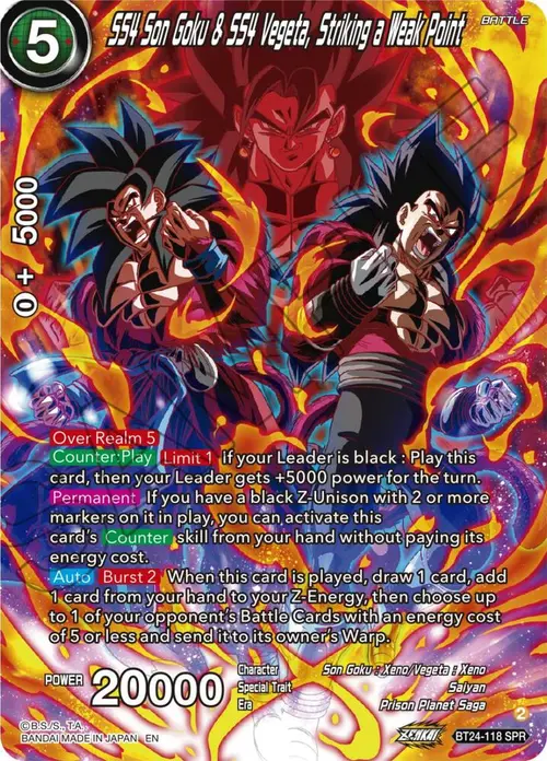 SS4 Son Goku & SS4 Vegeta, Striking a Weak Point (SPR) card art