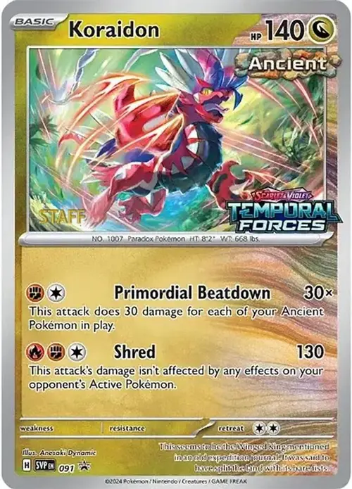 Koraidon - 091 (Prerelease) [Staff] card art