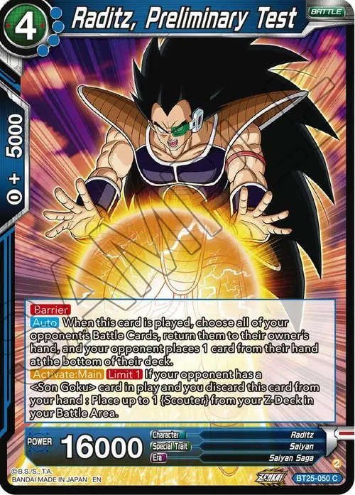 Raditz, Preliminary Test card art