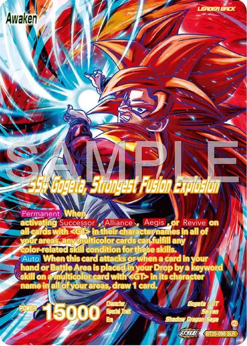 SS4 Son Goku & SS4 Vegeta // SS4 Gogeta, Strongest Fusion Explosion (SLR) card art