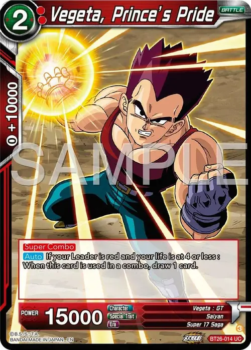 Vegeta, Prince's Pride card art