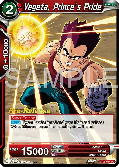 Vegeta, Prince's Pride card art