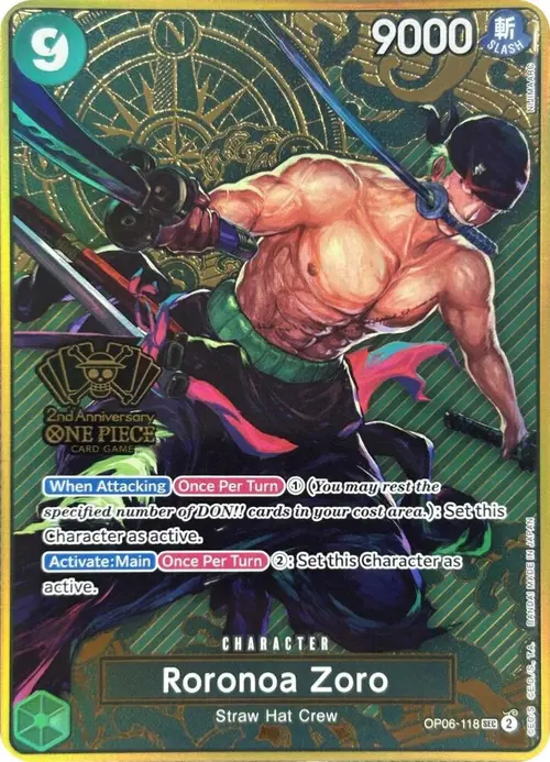Roronoa Zoro (One Piece Japanese Version 2nd Anniversary Set) card art