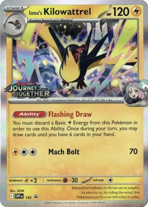 Iono's Kilowattrel - 182 (Prerelease) card art