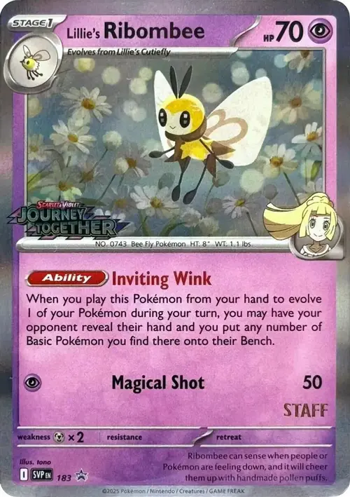 Lillie's Ribombee - 183 (Prerelease) [Staff] card art