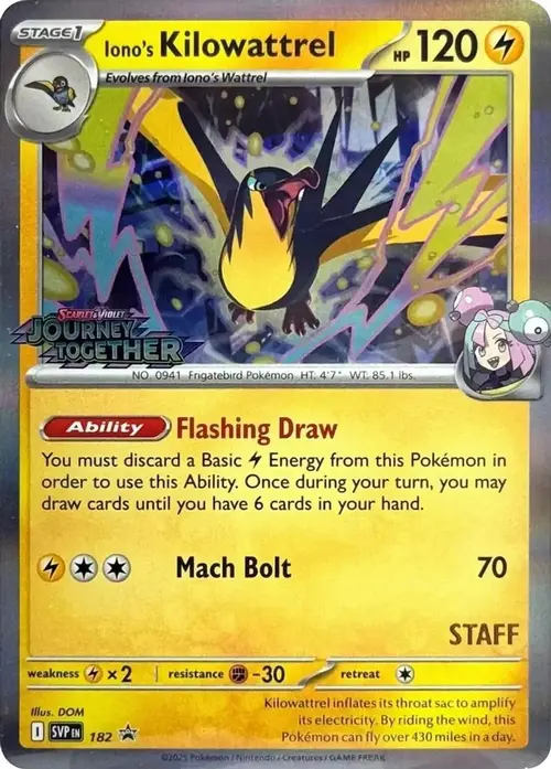 Iono's Kilowattrel - 182 (Prerelease) [Staff] card art