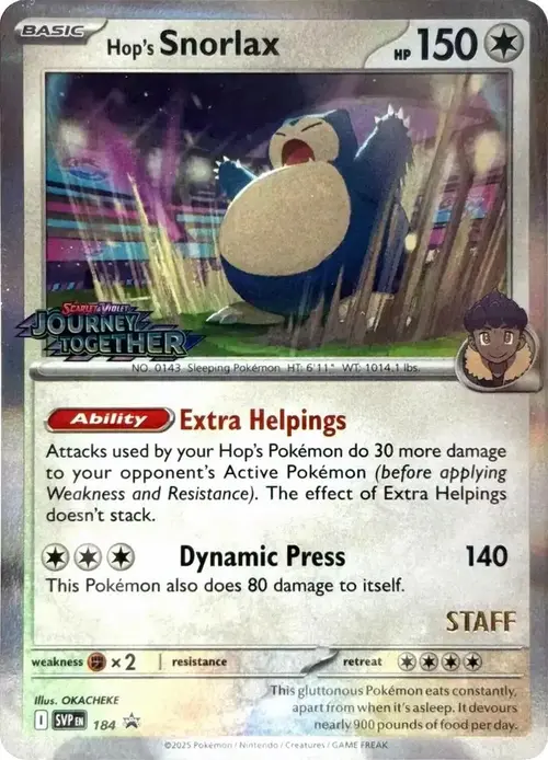 Hop's Snorlax - 184 (Prerelease) [Staff] card art