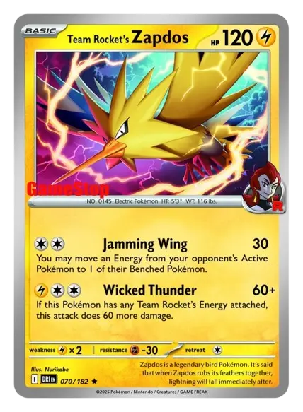 Team Rocket's Zapdos (Gamestop Exclusive) card art