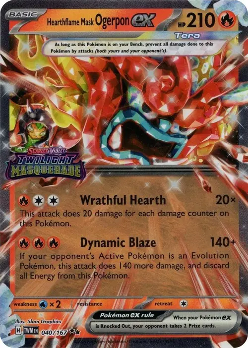 Hearthflame Mask Ogerpon ex (Twilight Masquerade Stamp) card art