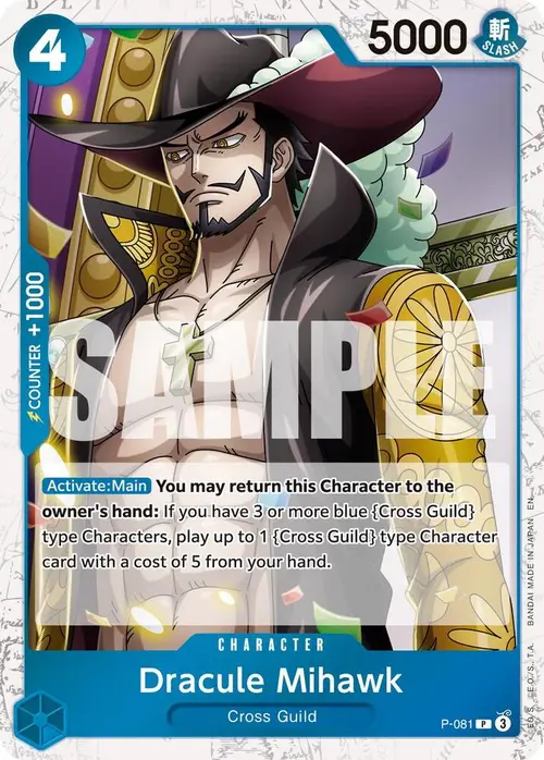 Dracule Mihawk - P-081 (Pirate Foil) card art