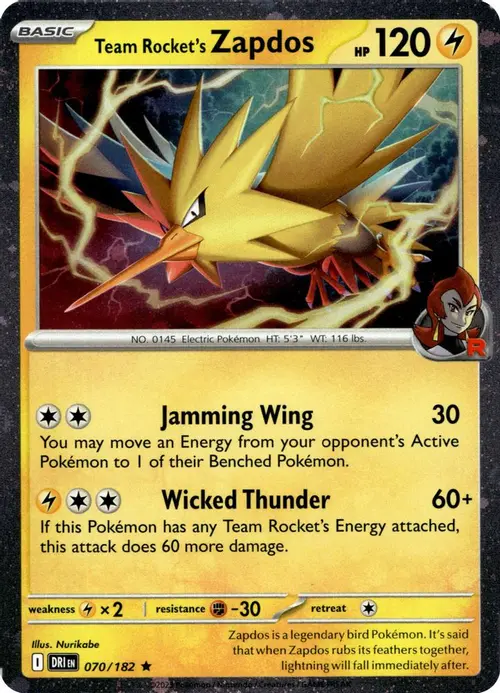 Team Rocket's Zapdos - 070/182 (Cosmos Holo) card art