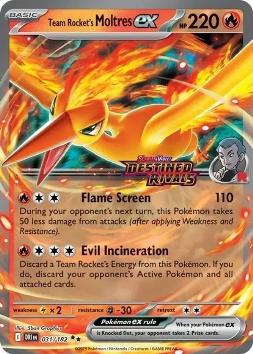 Team Rocket's Moltres ex - 31/182 (Destined Rivals Stamp) card art