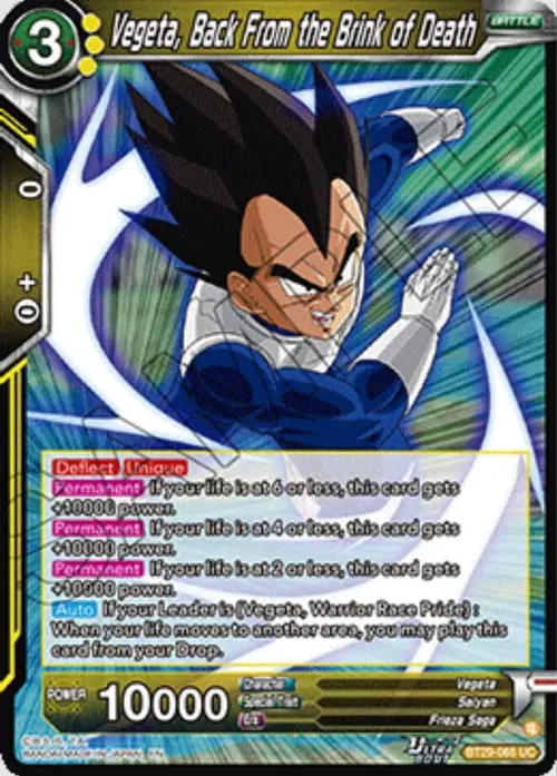 Vegeta, Back From the Brink of Death card art