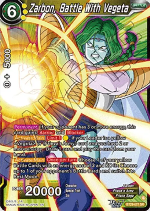 Zarbon, Battle With Vegeta card art