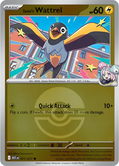 Iono's Wattrel - 071/217 (Poke Ball) card art
