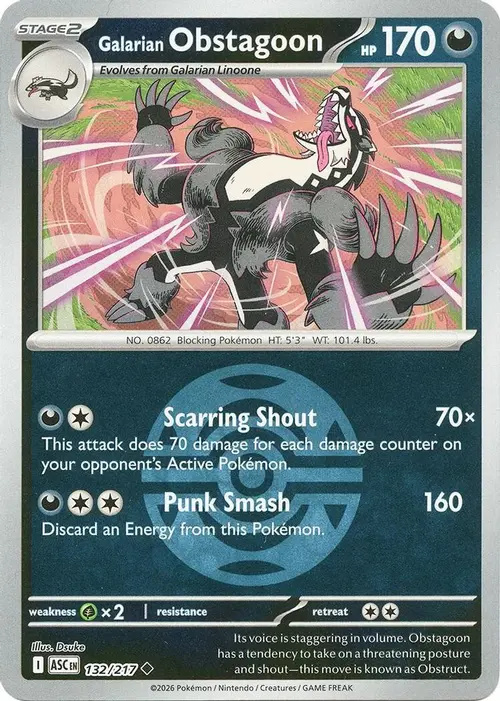 Galarian Obstagoon - 132/217 (Dusk Ball) card art