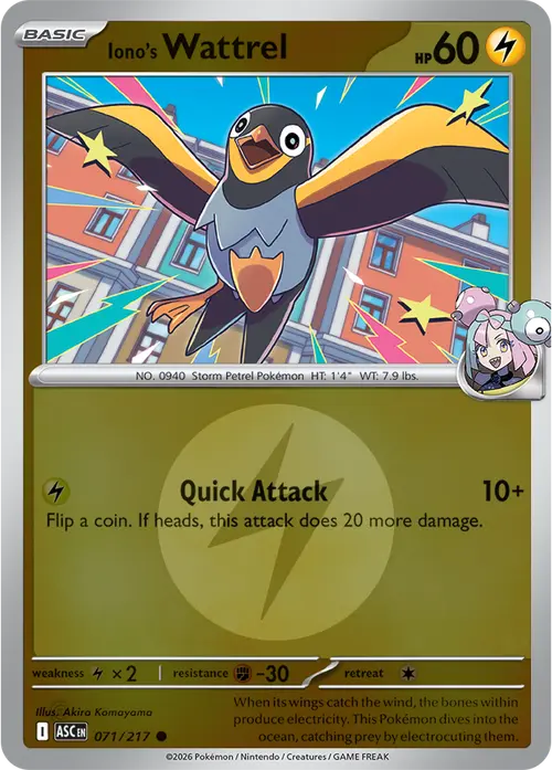 Iono's Wattrel - 071/217 (Energy Symbol Pattern) card art