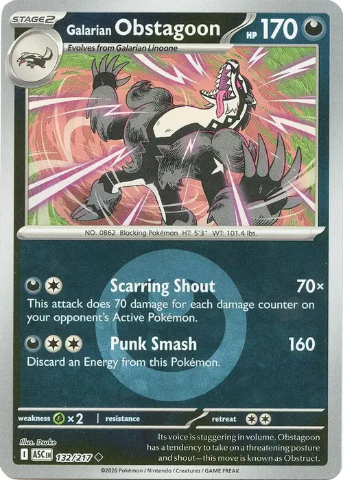 Galarian Obstagoon - 132/217 (Energy Symbol Pattern) card art