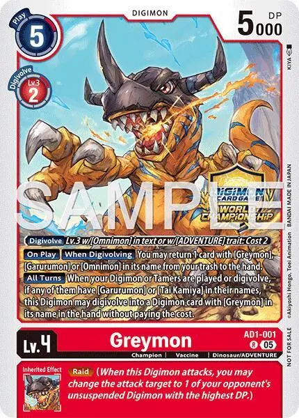 Greymon - AD1-001 (World Championship 26–27 Regionals Season 1) card art