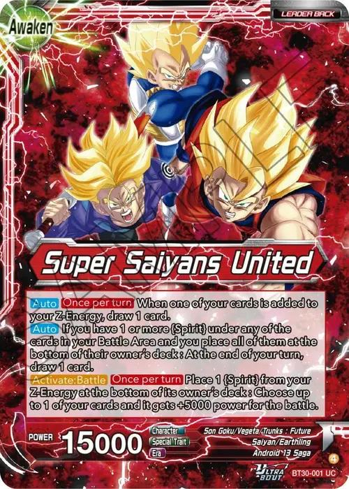 Son Goku, Vegeta, & Trunks // Super Saiyans United card art