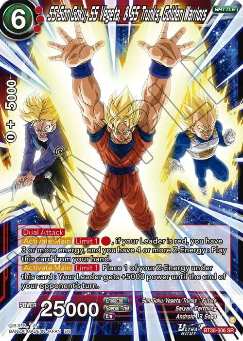 SS Son Goku, SS Vegeta, & SS Trunks, Golden Warriors card art