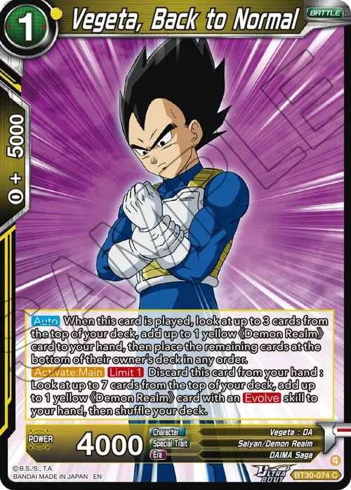 Vegeta, Back to Normal card art