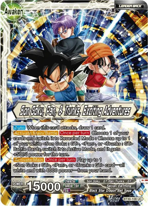 Son Goku, Pan, & Trunks // Son Goku, Pan, & Trunks, Exciting Adventures card art