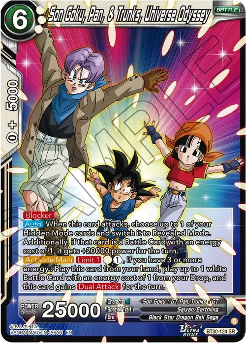 Son Goku, Pan, & Trunks, Universe Odyssey card art