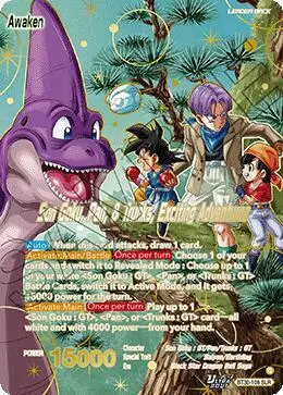 Son Goku, Pan, & Trunks // Son Goku, Pan, & Trunks, Exciting Adventures (SLR) card art