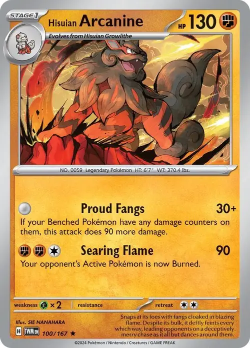 Hisuian Arcanine - 100/167 (Non-Holo) card art