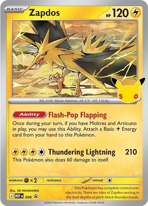 Zapdos - 098 (30th Celebration) card art